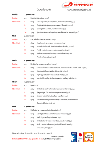 Denní Menu Restaurace Stone, Vrbno pod Pradědem
